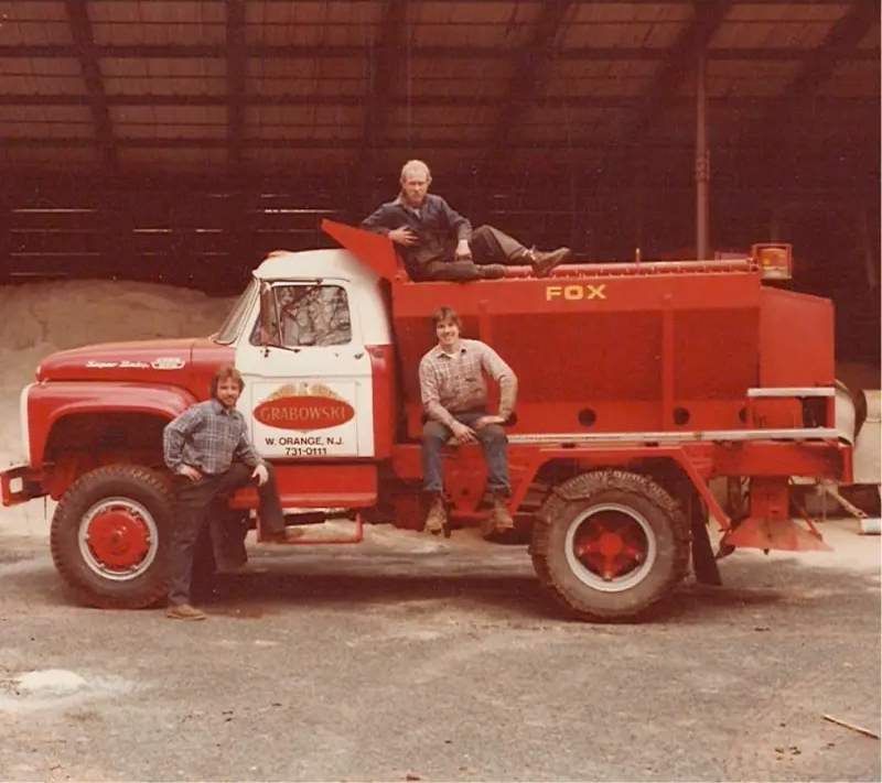 A Grabowski FOX concrete pumper truck in the yard.