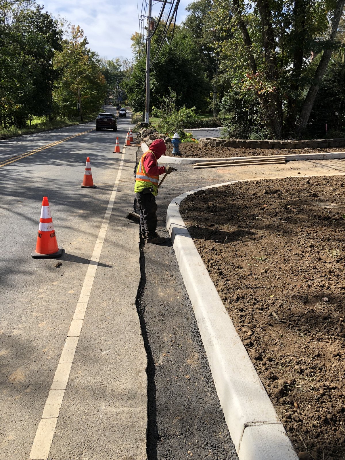 Road curbing in progress along Eagle Rock Avenue at Crestmont.